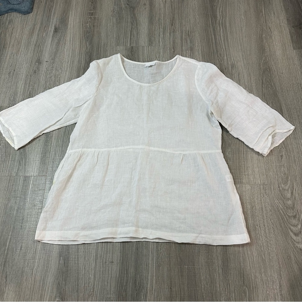 L - J Jill Purejill Peplum Linen Blend Top